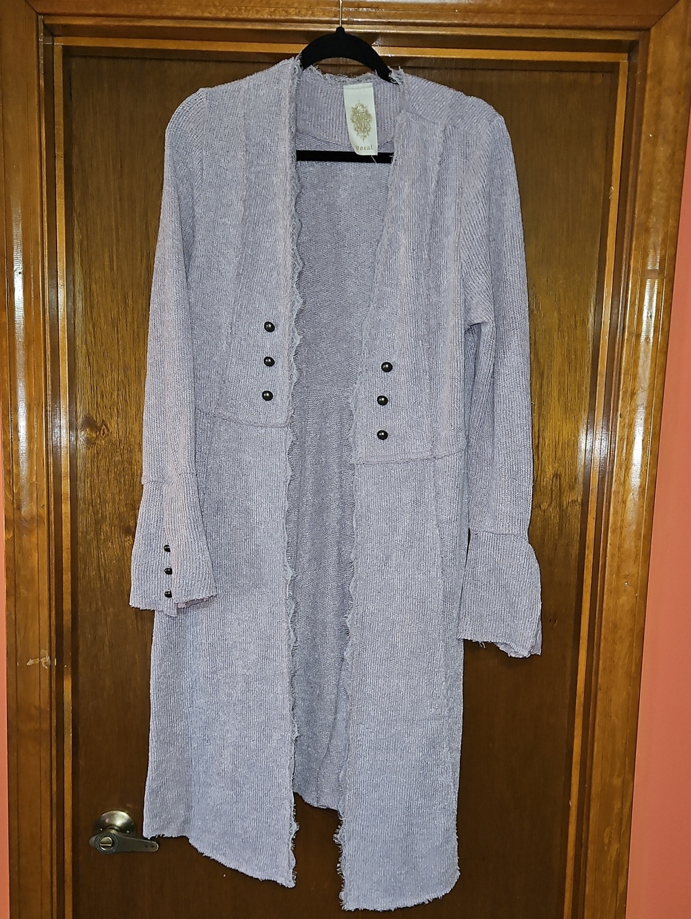 Vocal Open Front Studded Lace Cardigan In Dusty Rose Womens Large